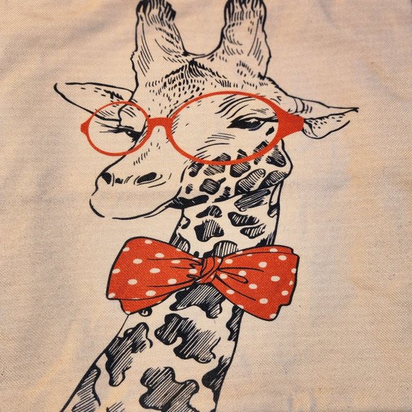 Giraffe With Bow Tie & Glasses Pillow Cover Hidden Zipper Linen - Picture 2 of 7